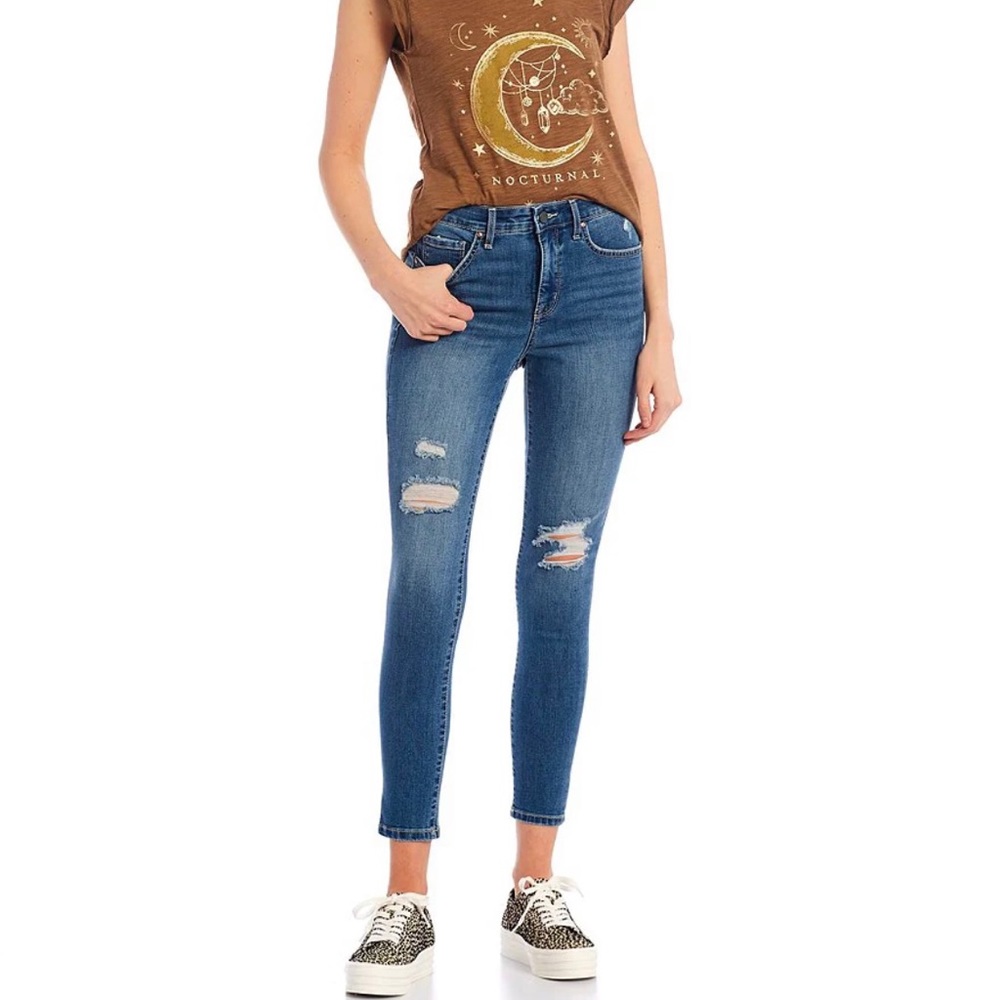 FRAYED - Distressed High-Rise Skinny Ankle Jeans